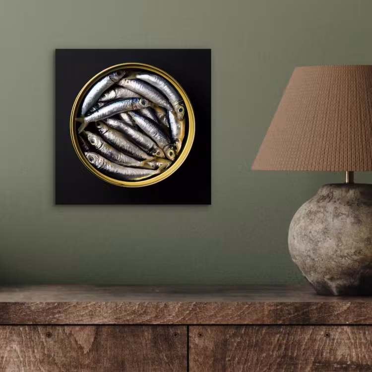 Aluminium schilderij - Sardines - Vissen - Rond - Zwart — 3