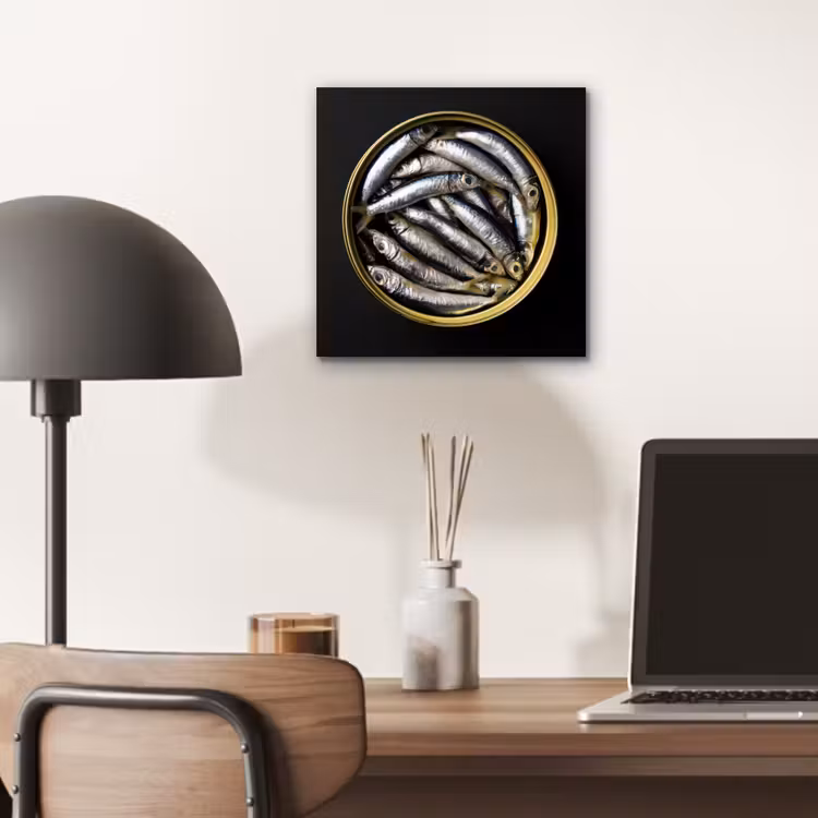 Aluminium schilderij - Sardines - Vissen - Rond - Zwart — 6