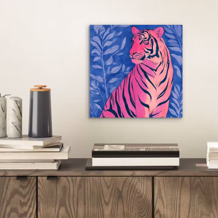 Aluminium schilderij - Tijger - Roze - Bladeren - Jungle — 2