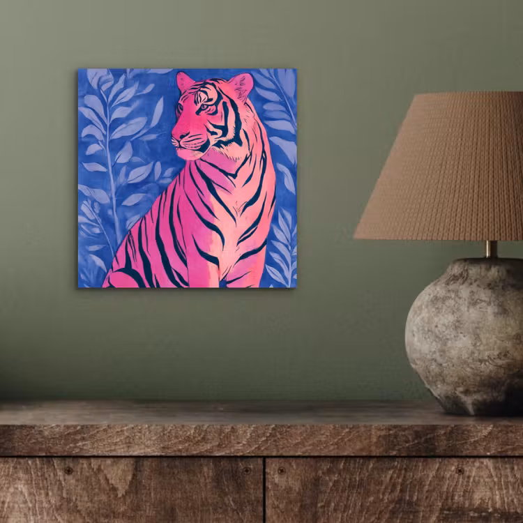 Aluminium schilderij - Tijger - Roze - Bladeren - Jungle — 3