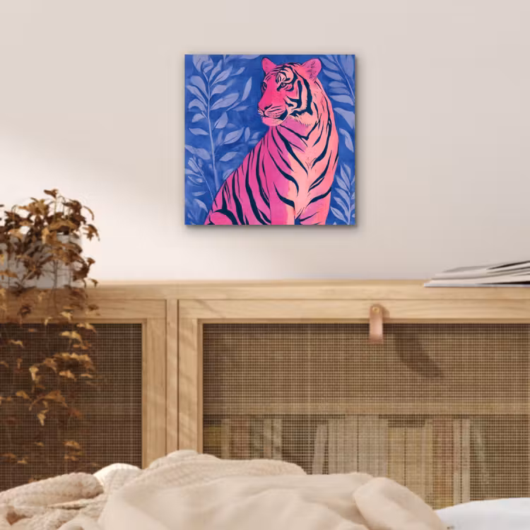 Aluminium schilderij - Tijger - Roze - Bladeren - Jungle — 4