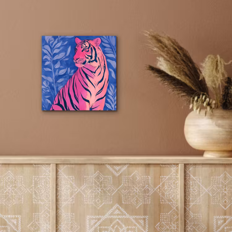 Aluminium schilderij - Tijger - Roze - Bladeren - Jungle — 5