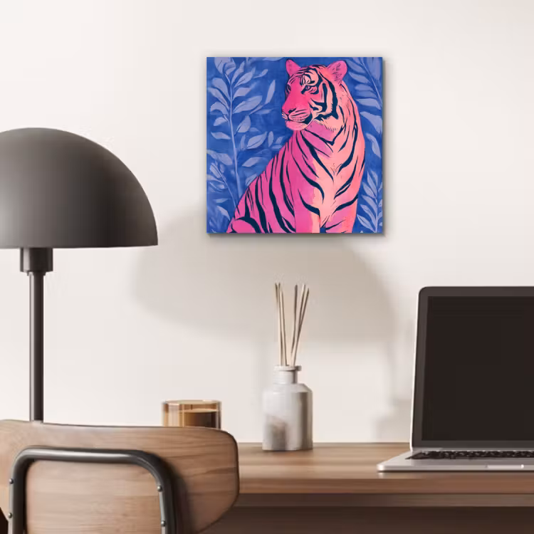 Aluminium schilderij - Tijger - Roze - Bladeren - Jungle — 6