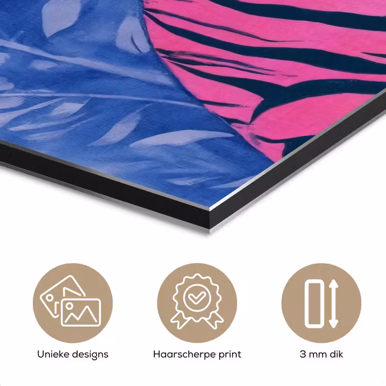 Aluminium schilderij - Tijger - Roze - Bladeren - Jungle — 7