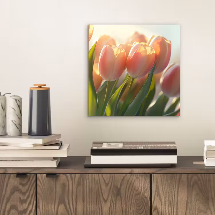 Aluminium schilderij - Tulpen - Roze - Zonnestralen — 2