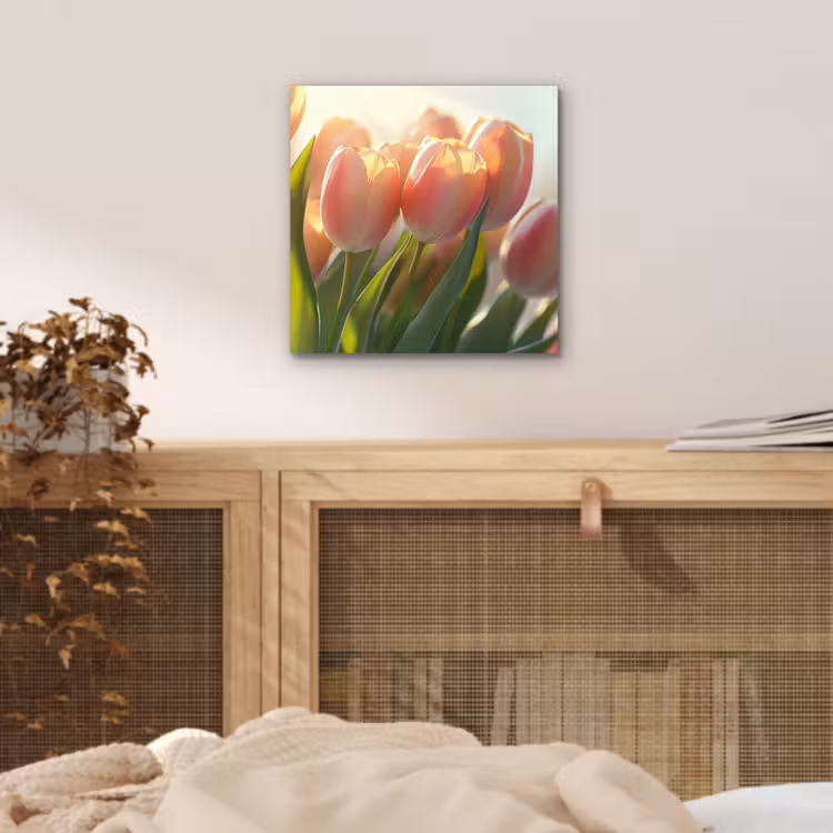 Aluminium schilderij - Tulpen - Roze - Zonnestralen — 4