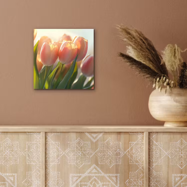 Aluminium schilderij - Tulpen - Roze - Zonnestralen — 5