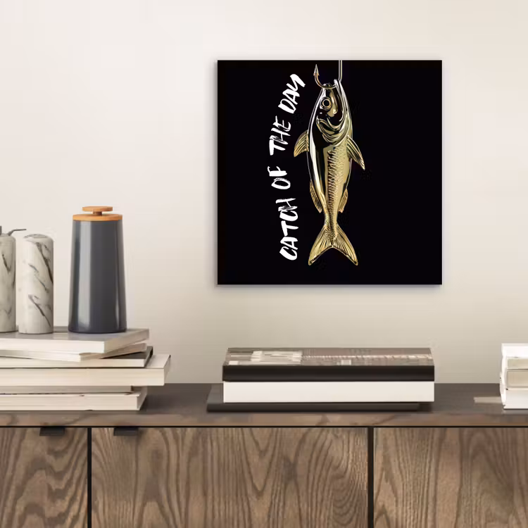 Aluminium schilderij - Vis - Zwart - Goud - Tekst — 2