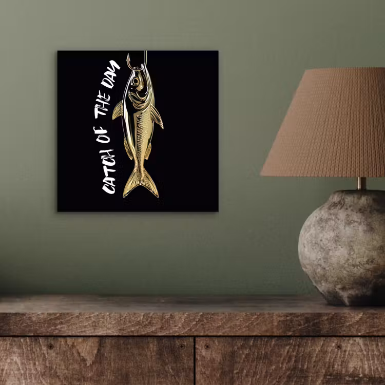 Aluminium schilderij - Vis - Zwart - Goud - Tekst — 3