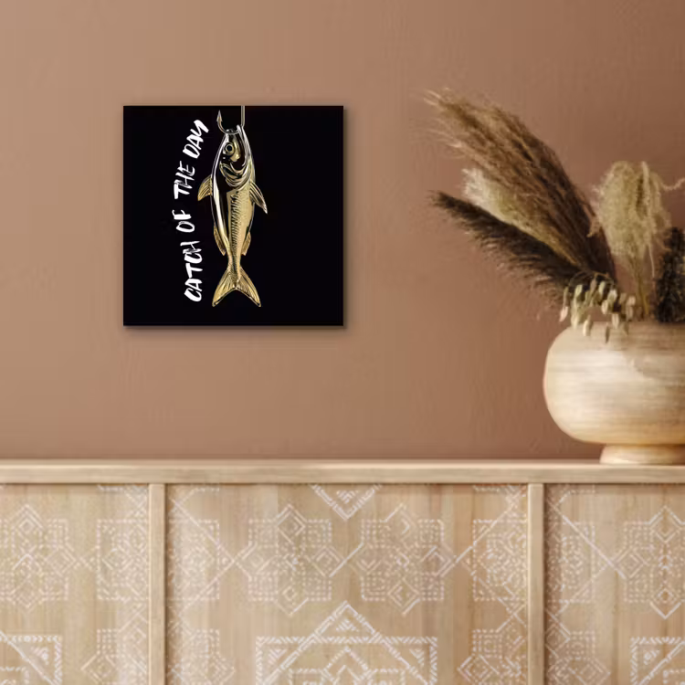Aluminium schilderij - Vis - Zwart - Goud - Tekst — 5