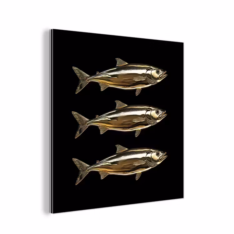 Aluminium schilderij - Vissen - Goud - Zwart — 1
