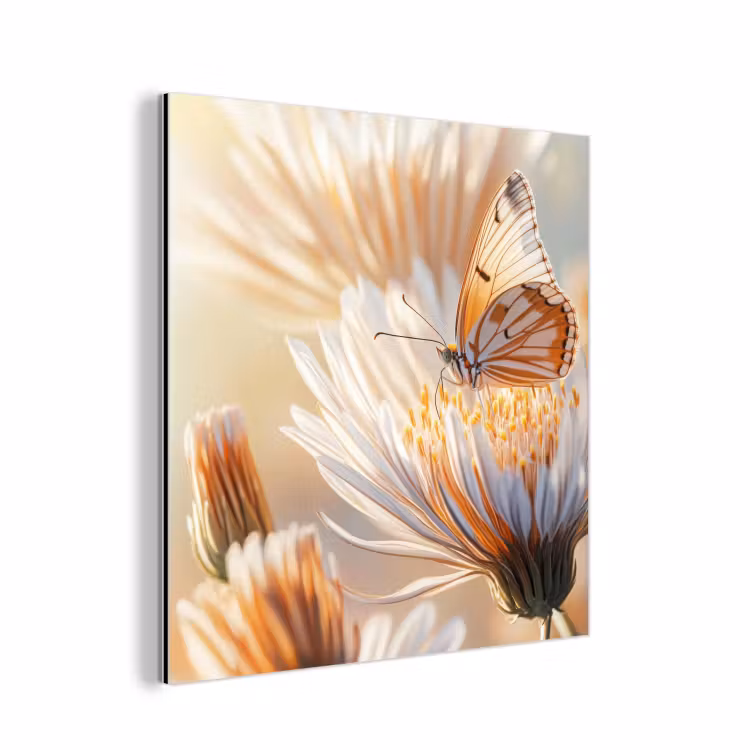 Aluminium schilderij - Vlinder - Bloem - Oranje — 1