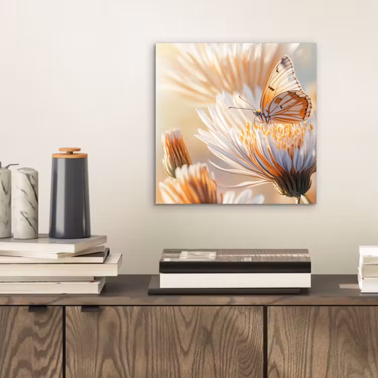 Aluminium schilderij - Vlinder - Bloem - Oranje — 2