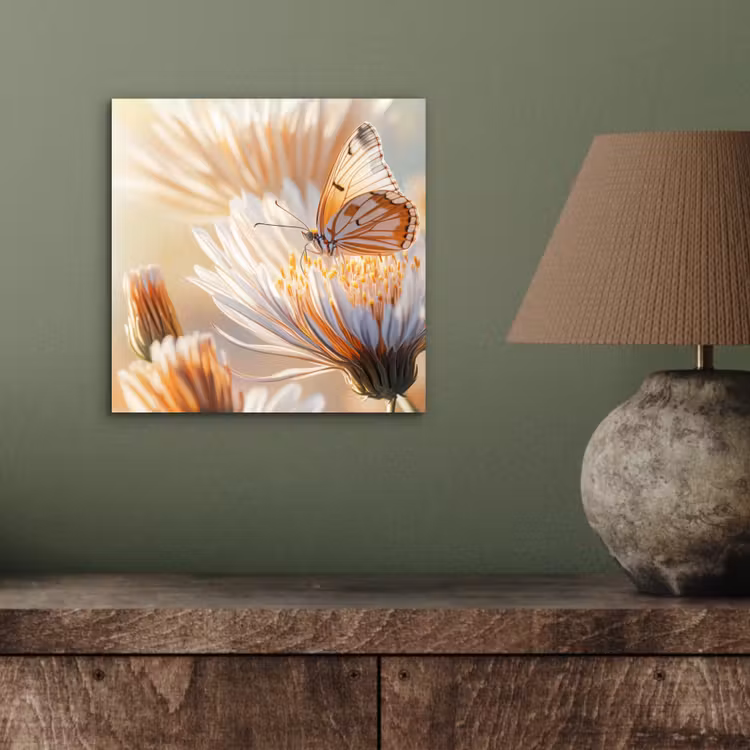 Aluminium schilderij - Vlinder - Bloem - Oranje — 3