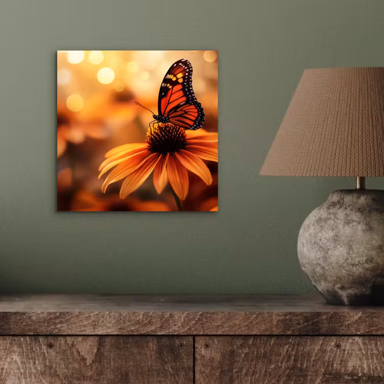 Aluminium schilderij - Vlinder - Bloemen - Oranje — 3