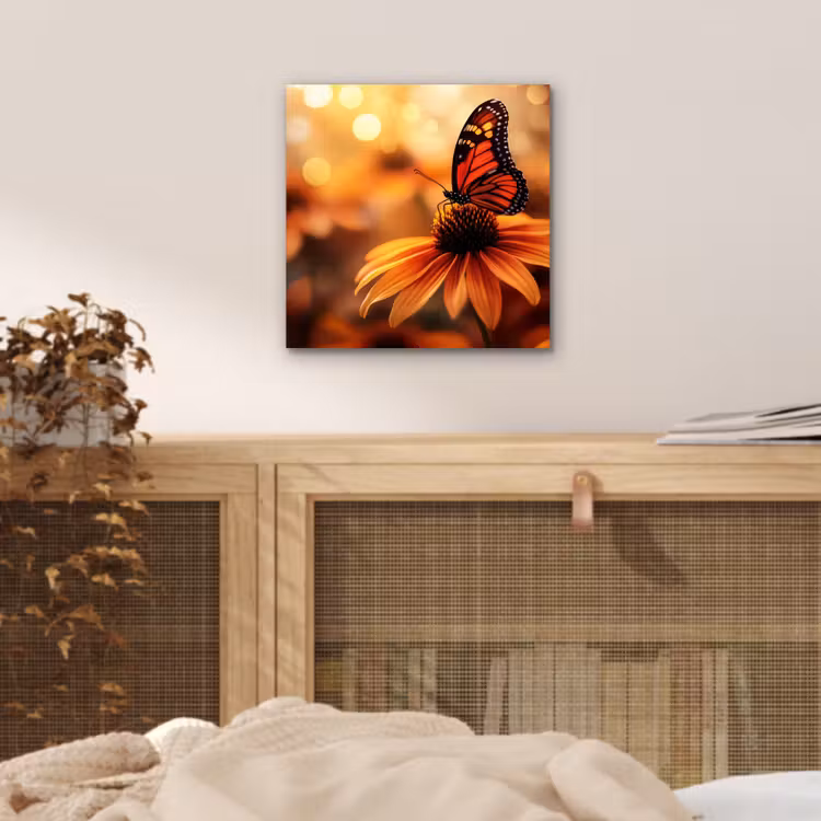 Aluminium schilderij - Vlinder - Bloemen - Oranje — 4