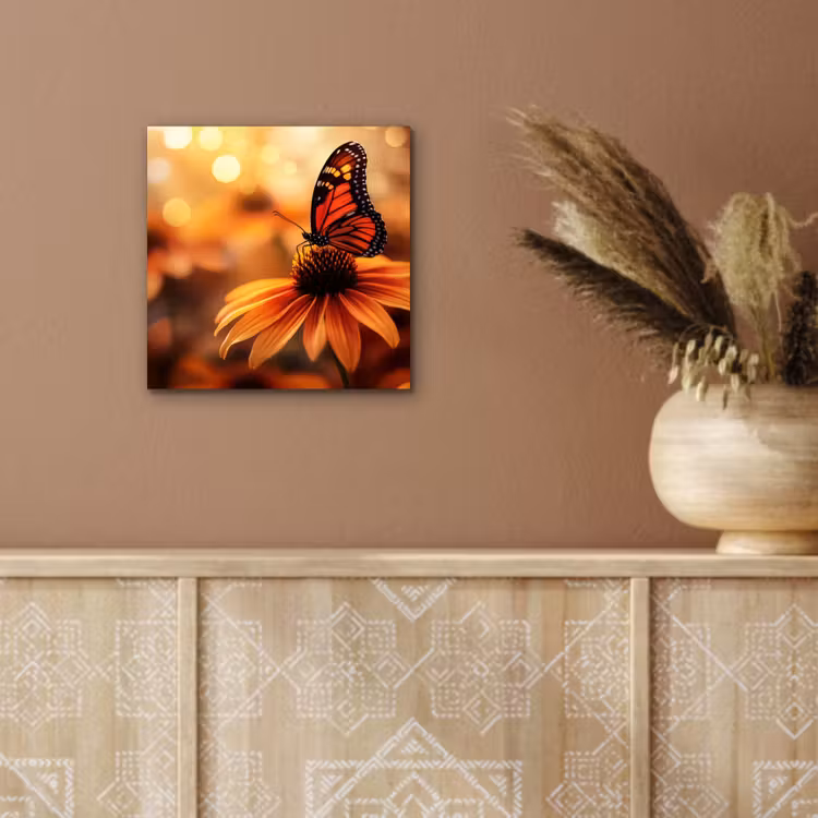 Aluminium schilderij - Vlinder - Bloemen - Oranje — 5
