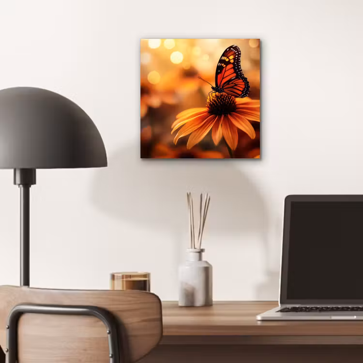 Aluminium schilderij - Vlinder - Bloemen - Oranje — 6