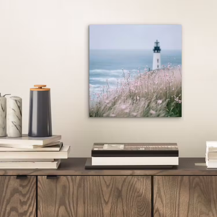 Aluminium schilderij - Vuurtoren - Klif - Zee - Bloemen — 2
