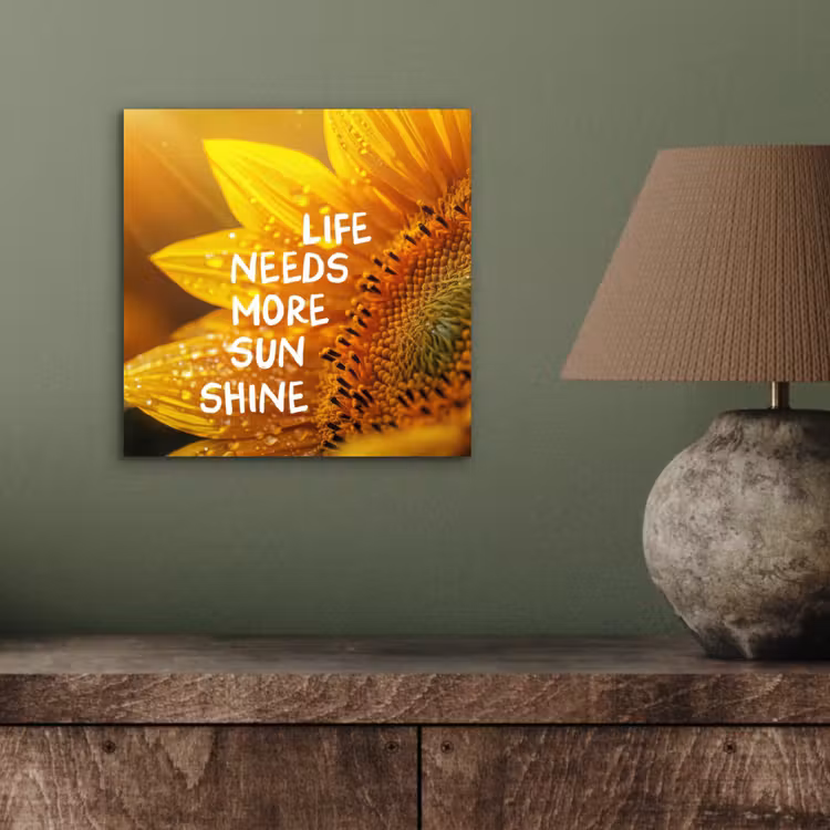 Aluminium schilderij - Zonnebloem - Close up - Geel - Quote — 3