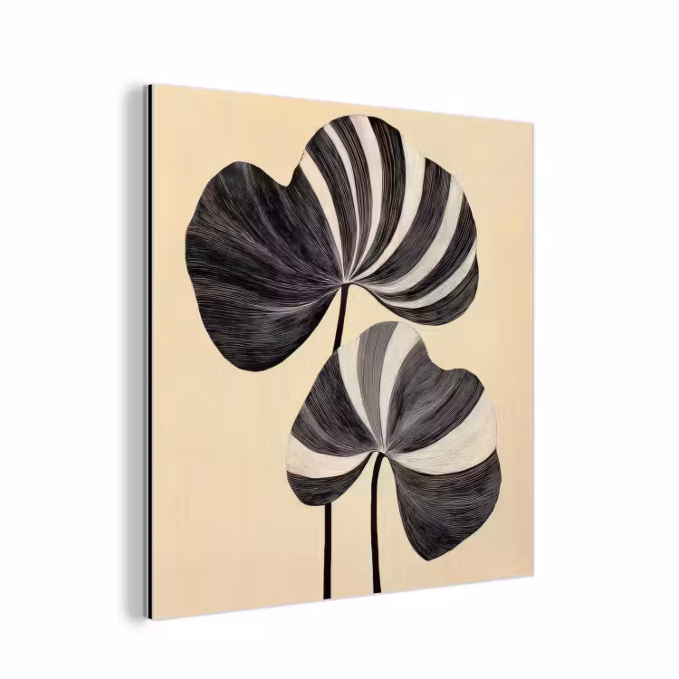 Aluminium schilderij - Zwart - Bladeren - Strepen - Minimalistisch — 1