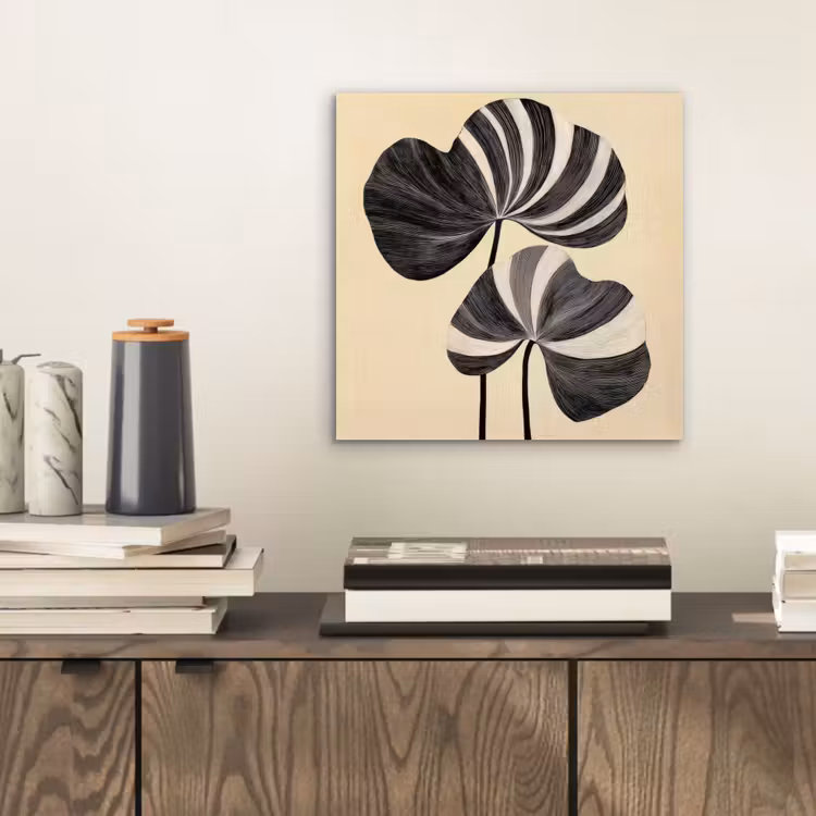 Aluminium schilderij - Zwart - Bladeren - Strepen - Minimalistisch — 2