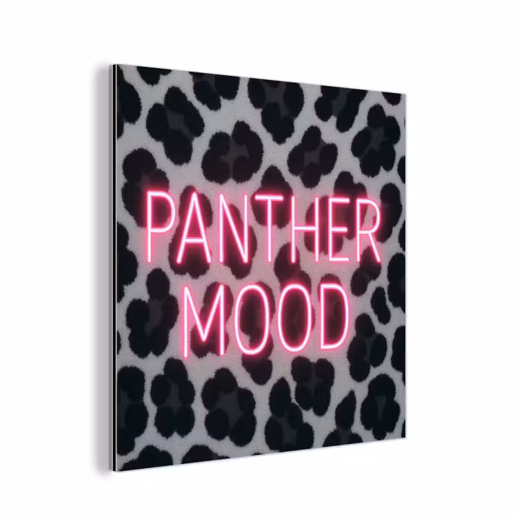 Aluminium schilderij - Panterprint - Zwart - Neonletters - Roze — 1