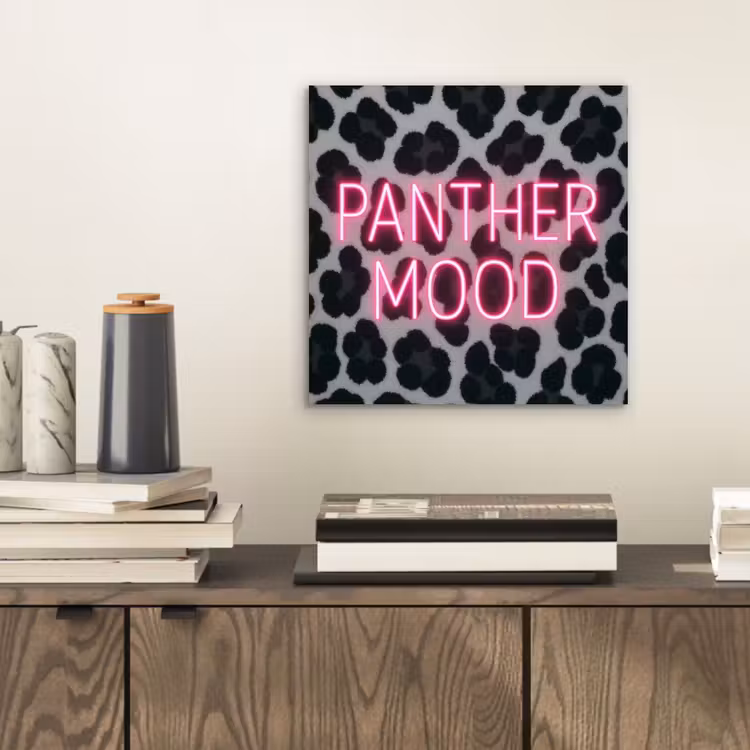 Aluminium schilderij - Panterprint - Zwart - Neonletters - Roze — 2