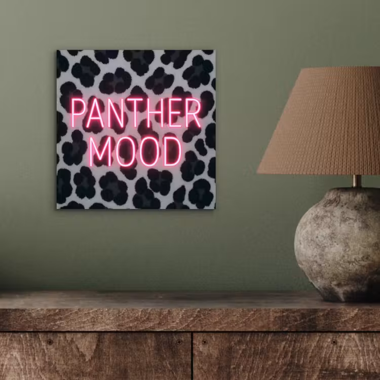 Aluminium schilderij - Panterprint - Zwart - Neonletters - Roze — 3