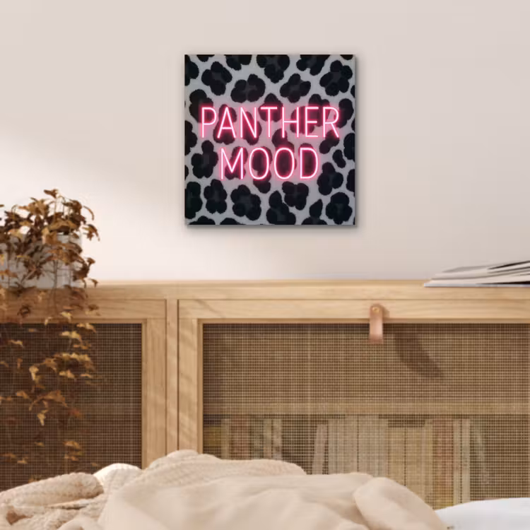 Aluminium schilderij - Panterprint - Zwart - Neonletters - Roze — 4