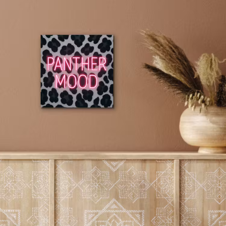Aluminium schilderij - Panterprint - Zwart - Neonletters - Roze — 5