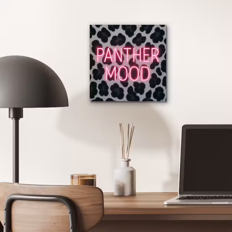 Aluminium schilderij - Panterprint - Zwart - Neonletters - Roze — 6