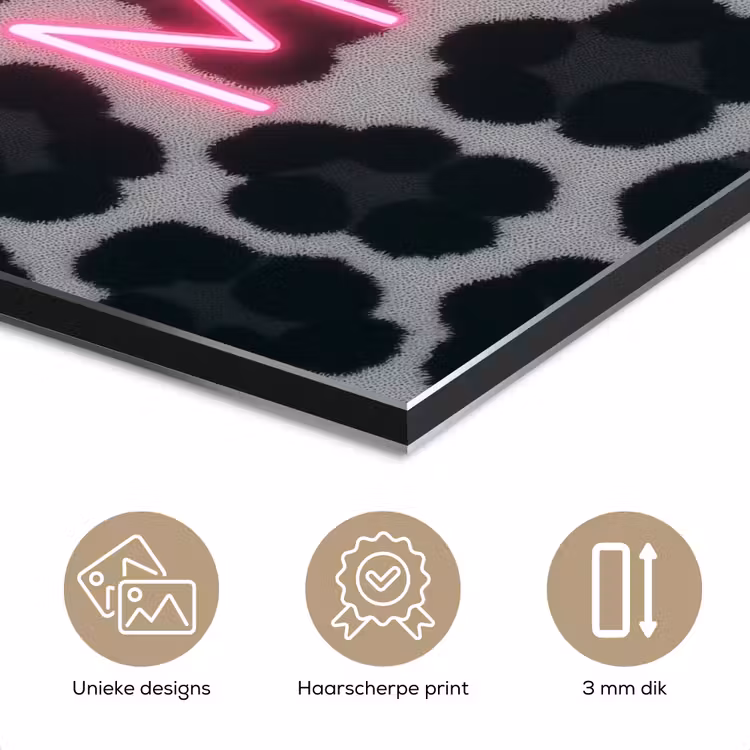 Aluminium schilderij - Panterprint - Zwart - Neonletters - Roze — 7