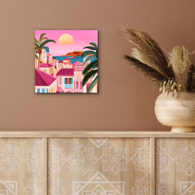 Aluminium schilderij - Stad - Roze - Palmbomen — 5