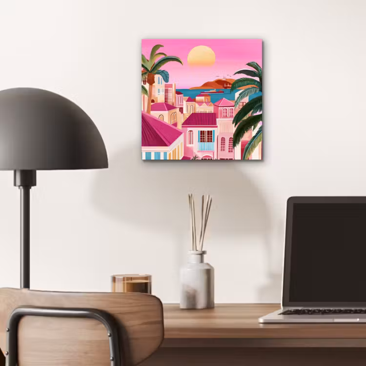Aluminium schilderij - Stad - Roze - Palmbomen — 6