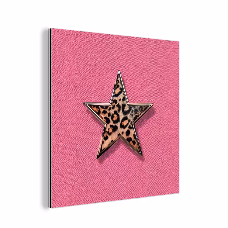 Aluminium schilderij - Ster - Luipaard - Print - Roze — 1