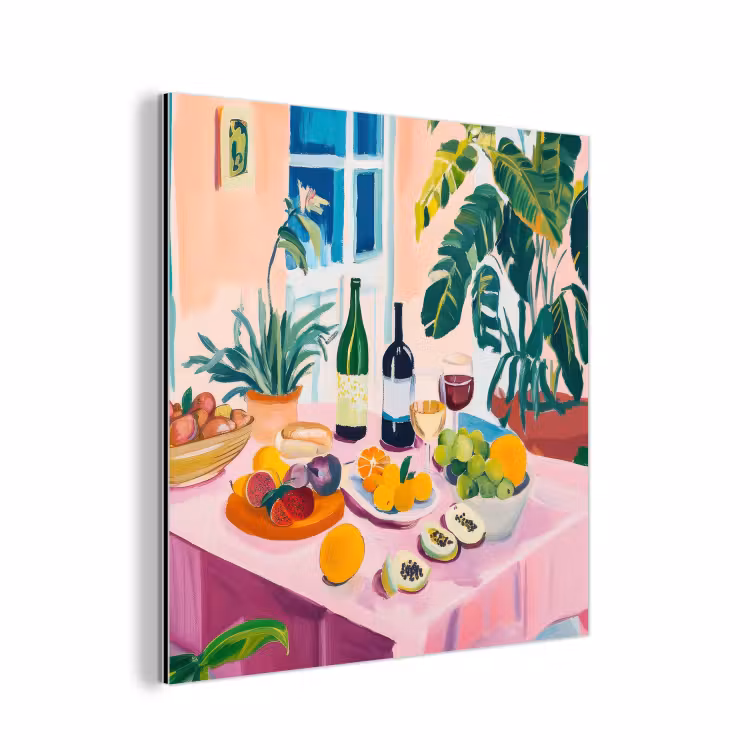 Aluminium schilderij - Tafel - Wijn - Fruit — 1