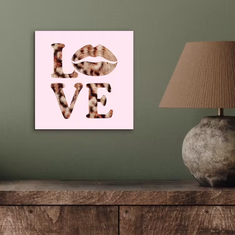 Aluminium schilderij - Tekst - Love - Pantervacht - Lichtroze — 3