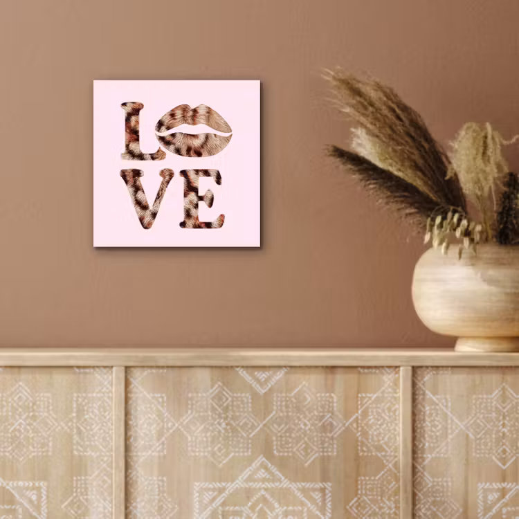 Aluminium schilderij - Tekst - Love - Pantervacht - Lichtroze — 5