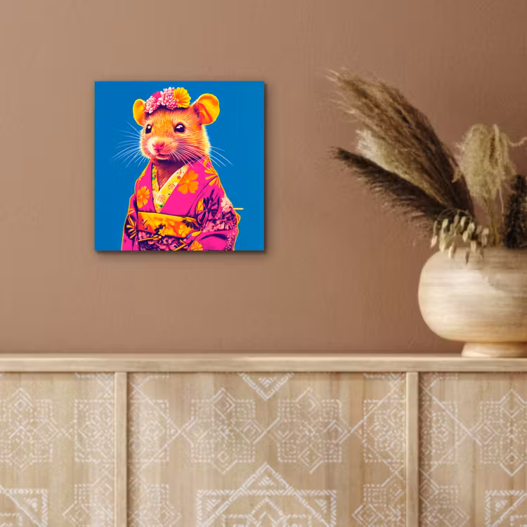 Aluminium schilderij - Muis - Kimono - Bloemen - Blauw — 5