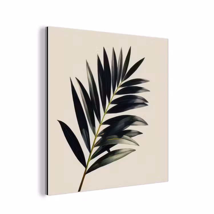 Aluminium schilderij - Palmblad - Subtiel - Groen - beige — 1