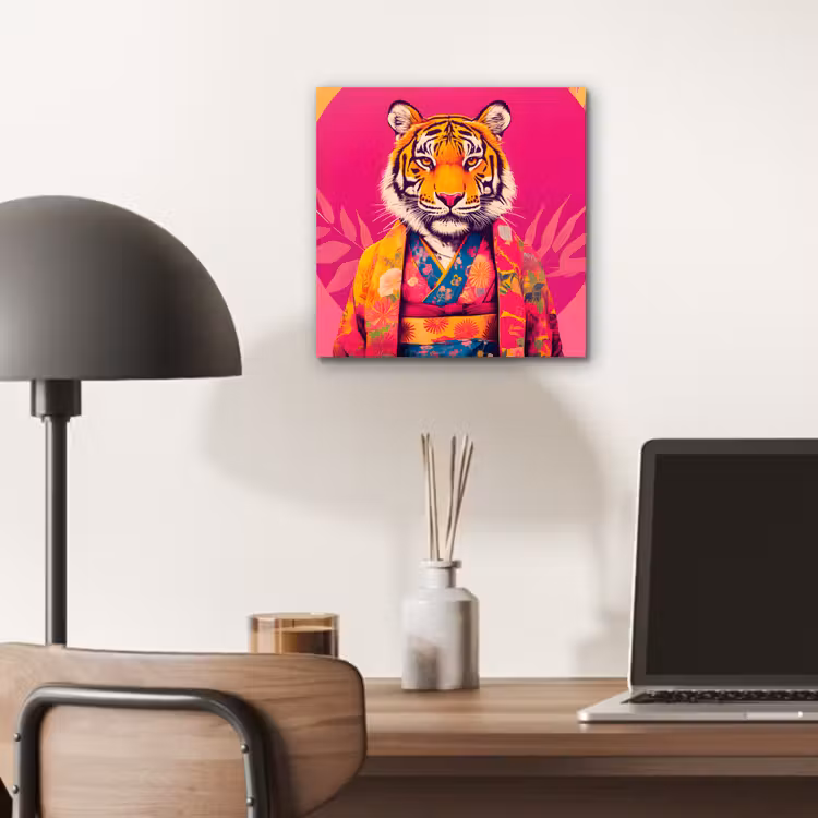 Aluminium schilderij - Tijger - Kimono - Planten - Roze — 6