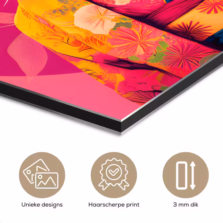 Aluminium schilderij - Tijger - Kimono - Planten - Roze — 7
