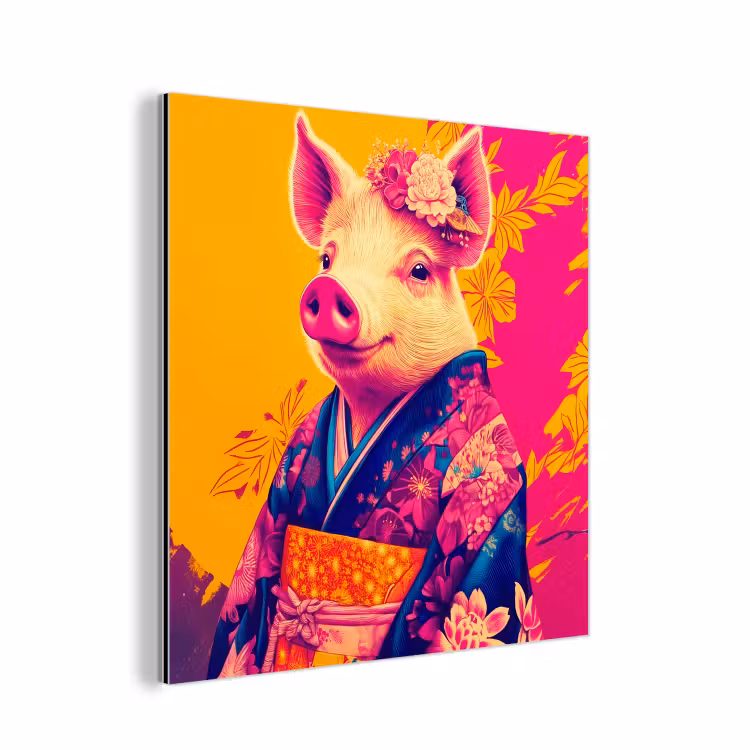 Aluminium schilderij - Varken - Bloemkroon - Kimono - Abstract — 1