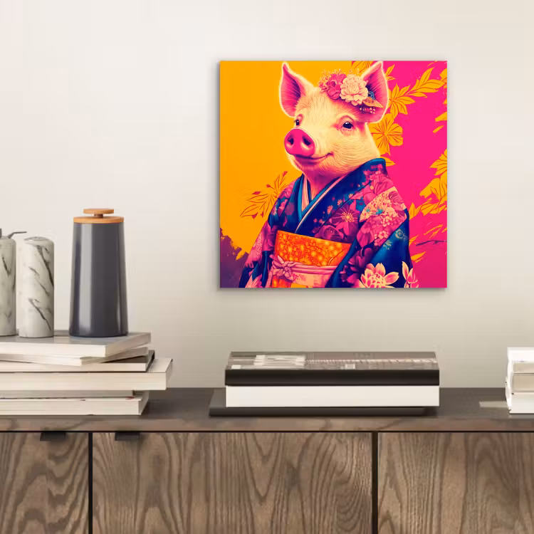 Aluminium schilderij - Varken - Bloemkroon - Kimono - Abstract — 2