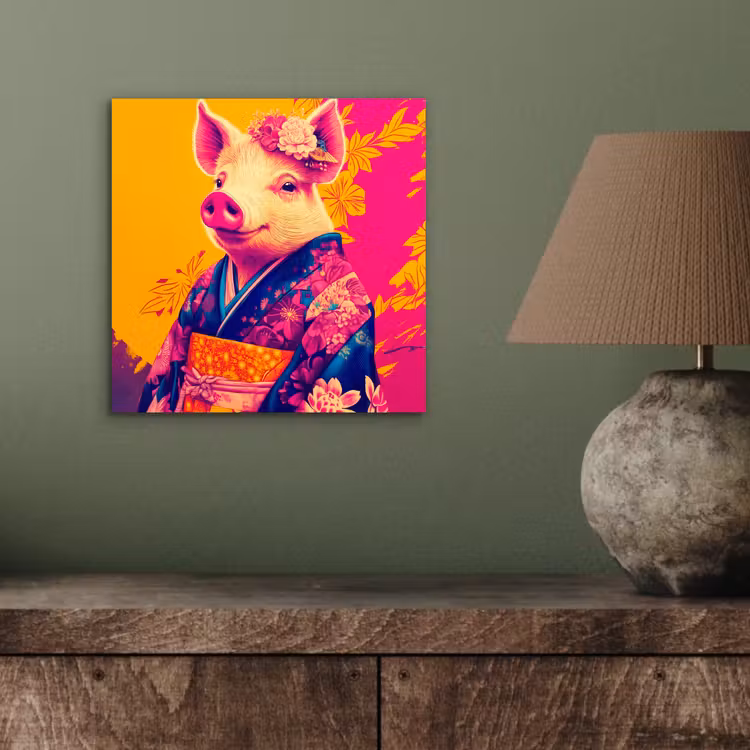 Aluminium schilderij - Varken - Bloemkroon - Kimono - Abstract — 3