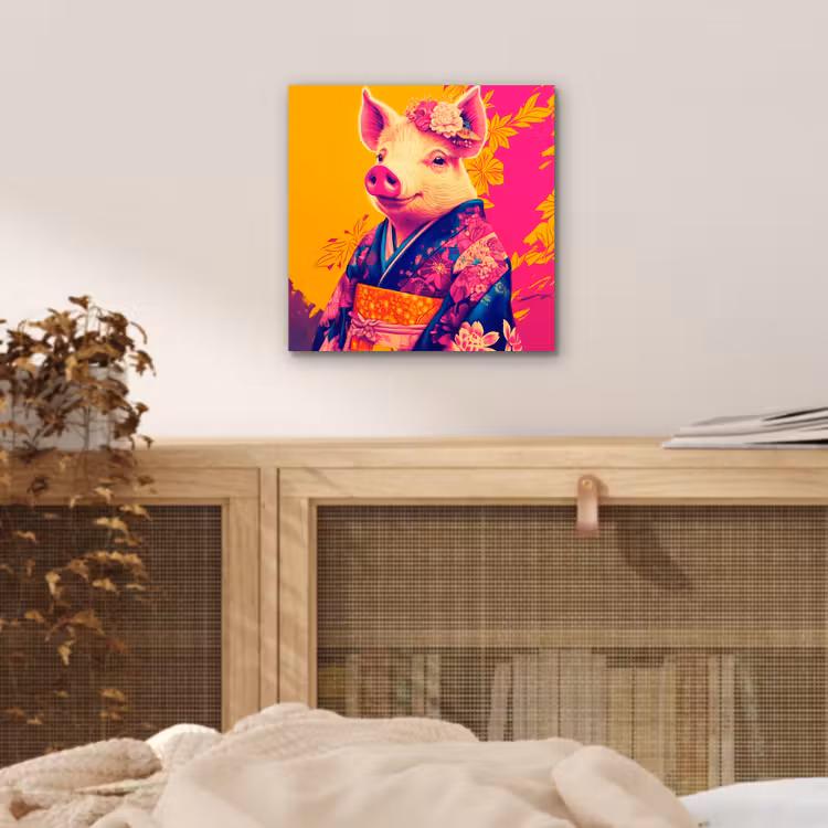 Aluminium schilderij - Varken - Bloemkroon - Kimono - Abstract — 4