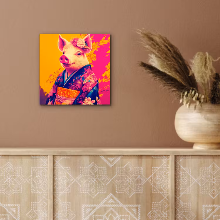 Aluminium schilderij - Varken - Bloemkroon - Kimono - Abstract — 5