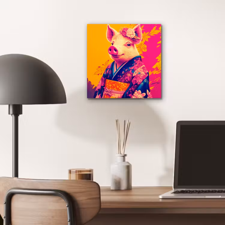 Aluminium schilderij - Varken - Bloemkroon - Kimono - Abstract — 6