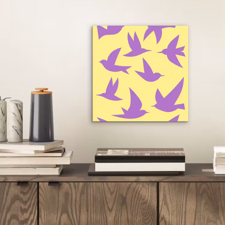 Aluminium schilderij - Vogels - Cirkel - Geel - Beweging — 2